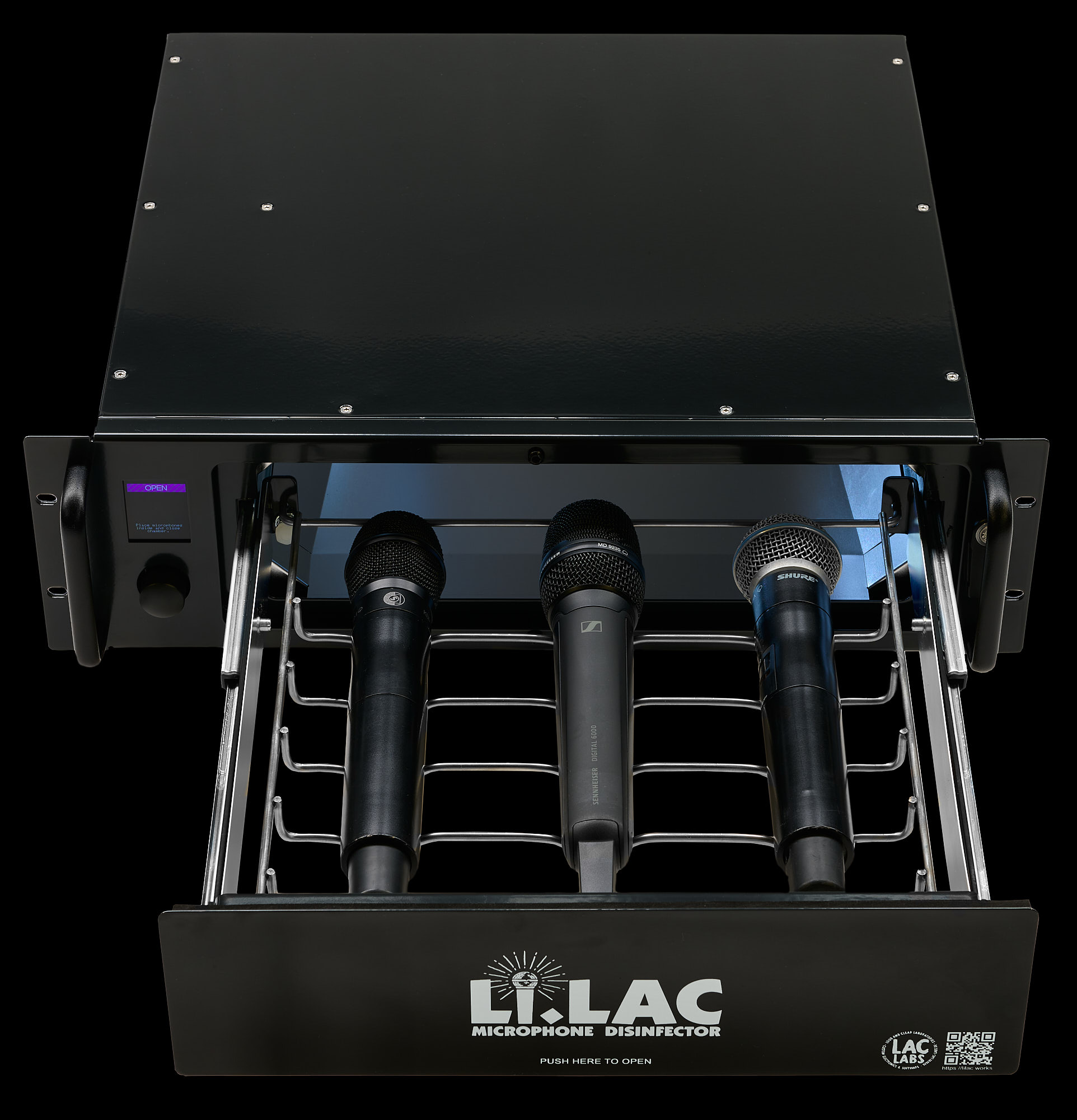 Li.LAC microphone disinfector front top view open